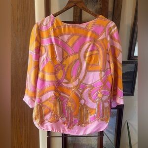 Vintage 60’s Alex Colman Print Quarter Sleeve Blouse Shirt Top Size Medium